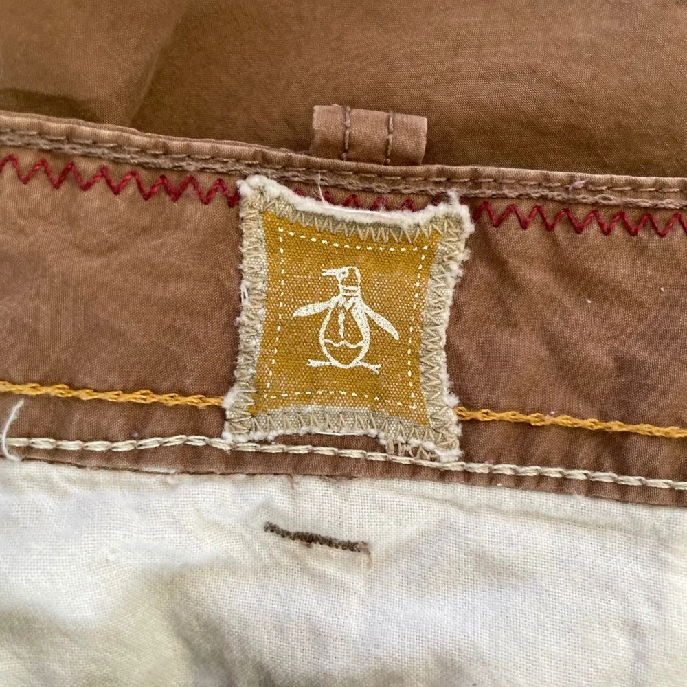 Original Penguin Men Flat‎ Front Shorts 36 Brown Casual Classic Golf Bermuda